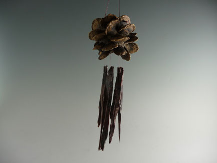 Obsidian Chime with Spiderclaw Eucalyptus. 12" Long From Top of Hanger & 3" Wide. 